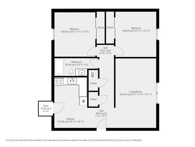 Jennings Apt 1 floor plan with 2 bedrooms, living room, kitchen, and bathroom