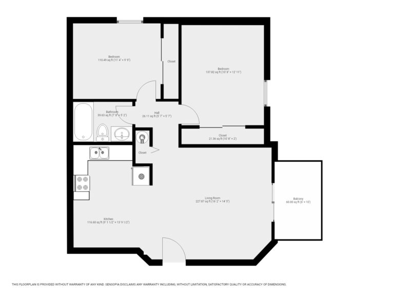 421 Jennings Apt 5 floor plan with 2 bedrooms, bathroom, living room, kitchen, and balcony