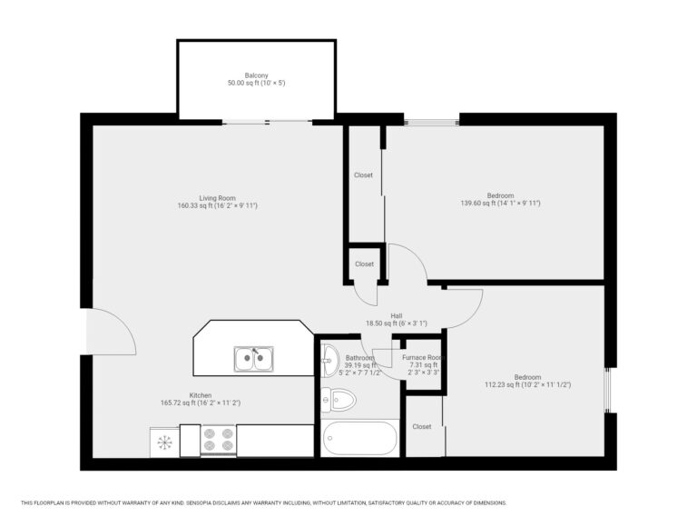 Pine Bridge Apt N5 floor plan with living room, balcony, kitchen, bathroom, and 2 bedrooms