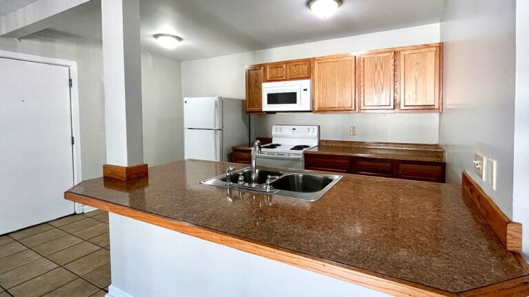 Pine Bridge Apartments kitchen counters, cabinets, and appliances