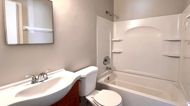 Pine Bridge Apartments with vanity, toilet, and bathtub with shower